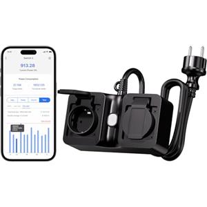 Meross Presa Smart Esterna con Monitoraggio Consumi, Presa WiFi Esterno Compatibile con HomeKit, Amazon Alexa, Google Home, Cavo di 1,5M, Funzione Timer, Controllo Remoto