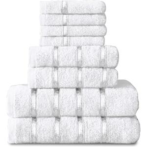 GC GAVENO CAVAILIA Set di 8 asciugamani in cotone egiziano, ad asciugatura rapida, ad alta assorbenza, colore: bianco (4 per il viso + 2 asciugamani + 2 asciugamani + 2 da bagno)