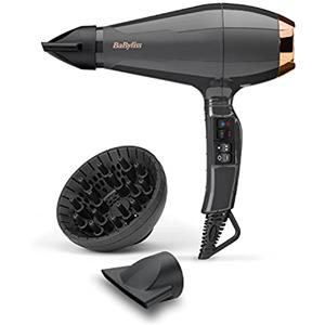BaByliss Asciugacapelli MADE IN ITALY Air Pro, Motore AC professionale, 2200W, diffusore e concentartore, funzione anti-crespo, 2 velocità - 2 impostazioni di calore, tasto aria fredda, nero, 6719DE