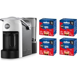 Lavazza, A Modo Mio Jolie Evo, Macchina per Caffè Realizzata con 36% di Plastica Riciclata, Macchina Espresso con 64 Capsule Lavazza A Modo Mio Crema e Gusto Classico Incluse, Bianca