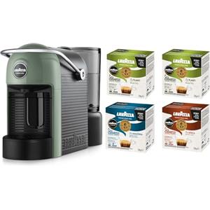 Lavazza A Modo Mio Jolie Evo, Macchina per Caffè Realizzata con 36% di Plastica Riciclata, Macchina Espresso con 64 Capsule Lavazza A Modo Mio Tierra Assortite Incluse, Verde