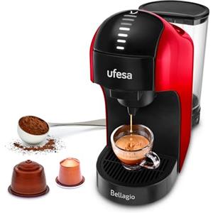 Ufesa Bellagio Multicapsula 3 in 1, Macchina Caffè Compatibile Capsule Nes.presso, Macchina Caffe Dolce Gusto, Macchina Caffe Macinato, Pannello Digitale Tattile con 7 livelli, 1 L, 1400 W, Rossa