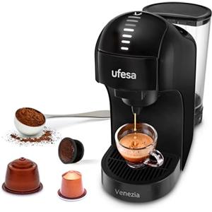 Ufesa Venezia Multicapsula 4 in 1, Macchina Caffè Capsule Standard, Capsule Delta Q, Macchina Caffe Macinato, Touch Screen con 7 livelli, Serbatoio 1 L, 1400 W