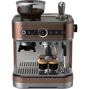 Philips Domestic Appliances Philips Barista Brew Macchina per caffè espresso semiautomatica - Pulsante per espresso singolo, doppio e Americano, doppio contenitore di caffè in grani da 280 g, cappuccino in metallo (PSA3228/41)