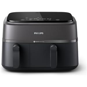 Philips Dual Basket Air Fryer - Cottura sana, veloce e versatile, Friggitrice ad aria da 9L, Touchscreen, design a 2 cestelli con doppia resistenza e termostasti separati (NA350/00)