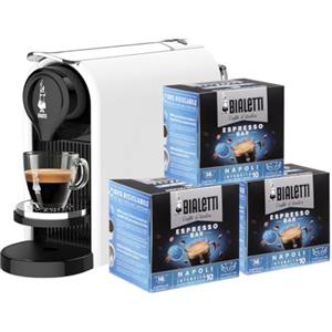 Bialetti Gioia PLUS, Macchina Caffè Espresso per Capsule in Alluminio, Incluse 48 Capsule, Funziona Esclusivamente con Capsule, Bianco