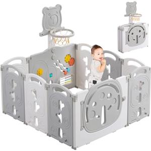 Dripex Box pieghevole per bambini, 113 x 113 cm, box per bambini, con tavola giocattolo, box in plastica, grigio