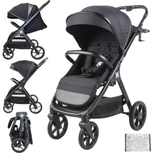 Twinly SPACELY- Passeggino per bambini fino a 22 kg, grande e confortevole, seduta spaziosa, passeggino facile da Pieghevole, capottina XXL con filtro UPF50+, parapioggia, passeggino reclinabile