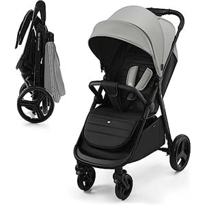 kk Kinderkraft Kinderkraft RINE Passeggino leggero fino 22 kg, Chiusura con una mano, Capotta impermeabile con filtro UPF50+, Barra di sicurezza girevole, Portabicchiere, Grigio