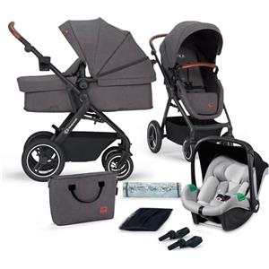 kk Kinderkraft Kinderkraft B-TOUR Passeggino Trio Neonati 3 in 1 di 22 kg, Sistema modulare combinato, con Ovetto I-size 40-75 cm, Pieghevole, Sedile XL, Impermeabile filtro UPF50+, Posizione Nanna, Grigio