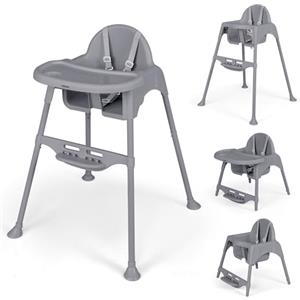 COSTWAY 4 in 1 Seggiolone per Bambini, Seggiolone Papa con Vassoio Regolabile, Sedia da Terra per Bambini con Poggiapiedi, pert Bambini 6-36 Mesi (Grigio)