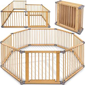 KIDUKU® XXL Box per Bambini Barriera di sicurezza di 7,2 metri, pieghevole e porta inclusa, composto da 8 Elementi, formabile individualmente recinto di sicurezza (Grigio)