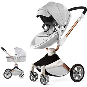 Hot Mom F023-Passeggino 2 in 1, rotazione a 360° passeggino trio per bambini,Portabicchieri/Zanzariera/copripioggia/Pneumatici grandi,grigio2in1