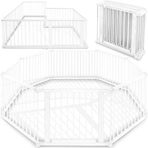 KIDUKU® XXL Box per Bambini Barriera di sicurezza di 7,2 metri, pieghevole e porta inclusa, composto da 8 Elementi, formabile individualmente recinto di sicurezza (Bianco)