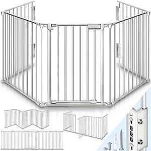 KIDUKU® Barriera di sicurezza 600 cm per Bambini e Animali | Cancelletto Griglia di Sicurezza per Camino - Preassemblato | Barriera Protettiva Pieghevole per Porte o Scale - 10 Pannelli