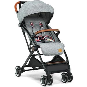 RELAX4LIFE Passeggino Leggero per Bambini Fino a 15KG, Passeggino Pieghevole con Una Mano, Telaio in Alluminio, Cinture 5 Punti, Passeggino Compatto per Campeggio e Viaggio (Grigio)