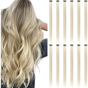 REDMENCO Extension Capelli Colorati con clip, Bionda 12 pezzi 22 pollici Lungo Dritto, Sintetiche Resistenti al Calore, per Bambini Ragazze Donne Festival Feste Halloween Cosplay