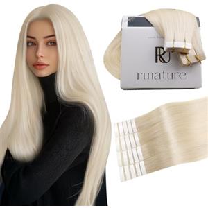 RUNATURE Extension Capelli Veri Biadesivo Biondo Bianco Remy Extension Capelli Veri 25cm 20 Pezzi 30g #800
