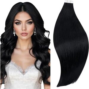 RUNATURE Extension Biadesive Capelli Veri Nero 20 Pezzi 25cm Invisibile Extension Capelli Veri Biadesivo 30g #1