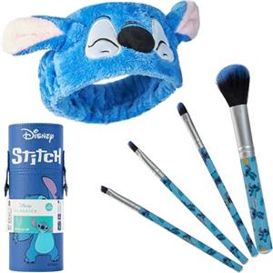Disney Set Pennelli Make Up - Astuccio Stitch con Pennelli Trucco e Fascia per Capelli - Trousse Da Viaggio Donne Ragazze Stitch Gadget Ufficiale (Blu)
