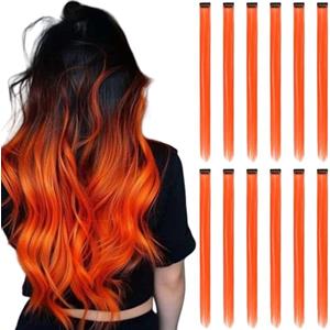 REDMENCO Extension Capelli Colorati con clip, Arancia 12 pezzi 22 pollici Lungo Dritto, Sintetiche Resistenti al Calore, per Bambini Ragazze Donne Festival Feste Halloween Cosplay