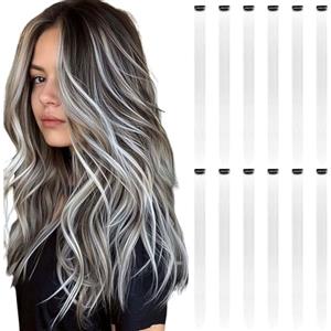 REDMENCO Extension Capelli Colorati con clip, Bianca 12 pezzi 22 pollici Lungo Dritto, Sintetiche Resistenti al Calore, per Bambini Ragazze Donne Festival Feste Halloween Cosplay
