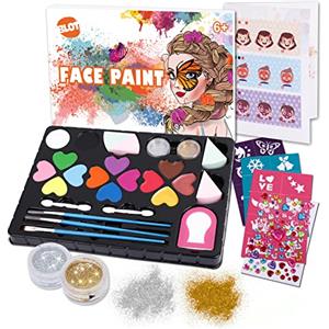 BLOT Colori Trucco Viso Bambini 14 Colori Non Tossico Pittura Facciale con Pennelli Spugna Glitter Body Painting per Natale Trucco Carnevale Pasquale