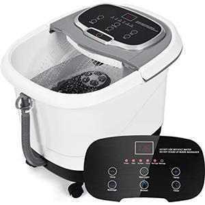 RELAX4LIFE Pediluvio Idromassaggio Elettrico 3 in 1 con Doccia, Riscaldamento Rapido e Mantenimento Temperatura, Sterilizzazione a Infrarossi e Timer 60min, Copertura con Rotelle (Grigio)