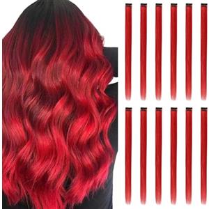 REDMENCO Extension Capelli Colorati con clip, Rossa 12 pezzi 22 pollici Lungo Dritto, Sintetiche Resistenti al Calore, per Bambini Ragazze Donne Festival Feste Halloween Cosplay
