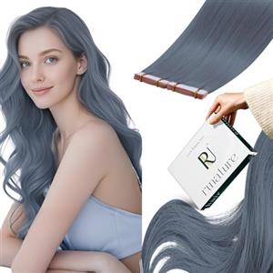 RUNATURE Extension Capelli Veri Biadesivo Blu 35cm 10pcs 20g Invisibile Extension Biadesive Capelli Veri Azzurro Chiaro Lisci #LightBlue