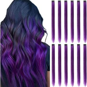 REDMENCO Extension Capelli Colorati con clip, Viola 12 pezzi 22 pollici Lungo Dritto, Sintetiche Resistenti al Calore, per Bambini Ragazze Donne Festival Feste Halloween Cosplay