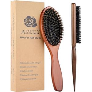 AISEELY Spazzola con Setole di Cinghiale, 2 Pezzi Spazzola Cinghiale per Capelli Naturale, Professionale Pettini con Spazzola per Coda Tirata per Pettinare Capelli Lisci Ricci e Cura Quotidiana