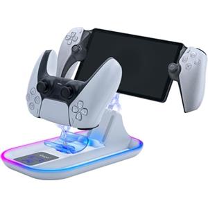 Mcbazel Stazione di Ricarica, Caricatore per PS Portal Remote Player/PS5 Controller con Illuminazione RGB