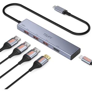 TSUPY Hub USB Alimentato 10Gbps, Hub USB C HDMI 4K@60Hz, PD 100W, 3*USB-A 10Gbps, Adattatore USB C compatibile con Serie iPhone 16/15, MacBook Pro/Air, Surface Laptop, Steam Deck/Switch, ecc.