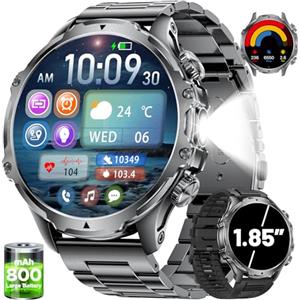 SUNKTA Smartwatch Uomo con Torcia 800mAh Batteria Grande Schermo Chiamate Bluetooth IP68 ATM Impermeabile 107 Modalità Sportive Frequenza Cardiaca/Contapassi Android iOS Smartwatch Orologio Uomo