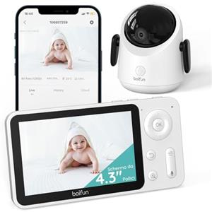 BOIFUN Baby Monitor Video, Display 2MP da 4,3 Pollici & 360° Telecamera Con Luce Notturna, APP Mobile & Monitor LCD, Tracciamento Automatico, Visione Notturna Infrarossi