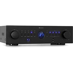 Auna Amplificatore Audio Stereo, Amplificatore HiFi, Impianto Stereo Casa, Controllo degli Alti, Amplificatore Subwoofer e Casse HiFi con Potenza Audio 4 Canali, Telecomando, Ingresso AUX e Speakers