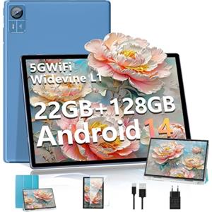 SUAAT 2025 Tablet Android 14 Tablet, 11 Pollici con 22GB RAM 128GB ROM 5G+2.4G WiFi,2.0GHZ, Octa-Core, GPS Certified, Widevine L1, Bluetooth, Tablet Touch con Custodia -Blu