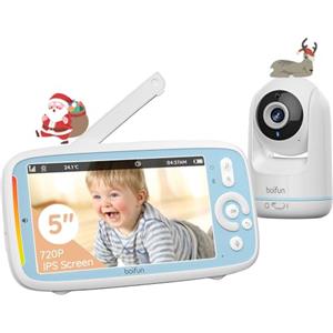 BOIFUN Baby Monitor Video, 360° Telecamera, 5 Pollici IPS Schermo da, 3050 mAh Batteria Ricaricabile, Zoom 3X, Modalità VOX, Notturna Visione, Ninne Nanne, Per Bambini/Neonato Neonati