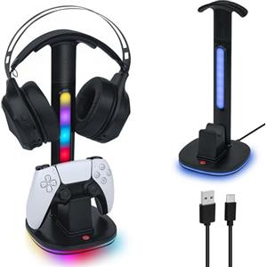 Mcbazel Stazione di Ricarica, Caricatore per PS5 Controller DualSense con Supporto per Cuffie, Illuminazione RGB