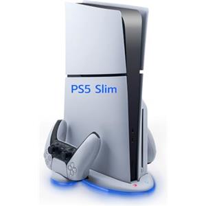Wigearss Supporto Verticale di Raffreddamento PS5 Slim con 3 Livelli di velocità Regolabile del Ventilatore, 9 Luci RGB, Doppio Controller di Caricatore per PS5 Slim, Non per PS5/PS5 PRO