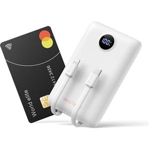 WeeFancy Power Bank 10000mAh 22,5W Caricatore Portatile Ricarica Rapida Mini Powerbank con Cavi Integrati Batteria Esterna con 3 Uscite & 3 Ingressi per iPhone Samsung Huawei Xiaomi iPad ecc. (Bianco)