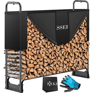 KESSER® Scaffale per legna da ardere in metallo Scaffale per legna da ardere all'esterno con struttura in acciaio + copertura e guanti Scaffale per legna da ardere - 130 x 36 x 117cm