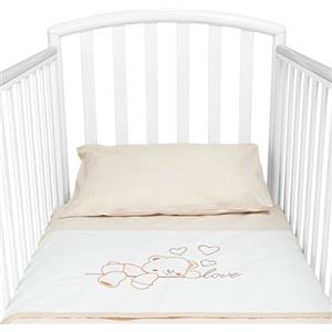 baby idea Babysanity Piumino Lettino Neonato Ricamato Completo Federa e Copripiumino e Lenzuolino con Angoli Sfoderabile Senza Paracolpi Lettino - Made in Italy- (Love Beige)