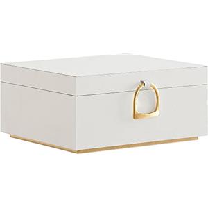 SONGMICS Scatola Portagioie a 2 Livelli, Porta Gioielli con Maniglia, Vassoio Rimovibile, Effetto Fluttuante, 20,5 x 24 x 11 cm, Idea Regalo, Bianco JBC165W01