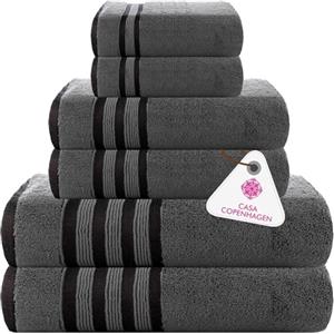 CASA COPENHAGEN Zero Twist, 6 Pezzi Asciugamani da Set, 100% Cotone, Pino Grigio, 600 gsm, 2Bagni, 2Mani, 2Salviette Realizzato in Cotone Egiziano, Asciugamani di Lusso Ultra Morbidi per Il Bagno
