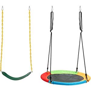 COSTWAY Set di 2 Altalena da Giardino per Bambini, con 1 Sedile Altalena in EVA Morbido e 1 Altalena Nido, 2 Modi per Appenderle, Ideale per Parco, Giochi, Cortile, Giardino