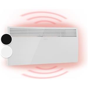 Klarstein Hot Spot Slimcurve - Stufa a Parete, Riscaldatore con Termostato, Stanze fino a 40 m², 80 x 40 cm, 1000/2000 Watt, Temperatura Impostabile da 5 a 40 °C, Bianco Fumo