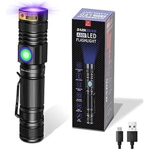 DARKBEAM Torcia UV 365nm Ricaricabile, Lampada di Wood Luce Nera, Ultravioletta Portatile Mini LED Torce con Clip, Rilevatori di macchie di urina per animali domestici, Resina a 370nm