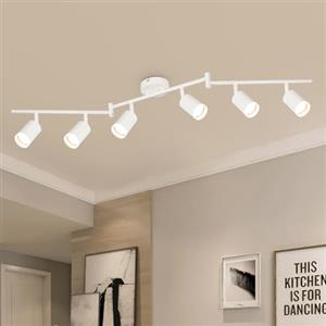 VEKIDOT Faretti LED da Soffitto con 6 Luci - Lampadario Soffitto Bianco - GU10 Lampada da Soffitto Orientabili per Camera da Letto Soggiorno - Lampadina Non Inclusa